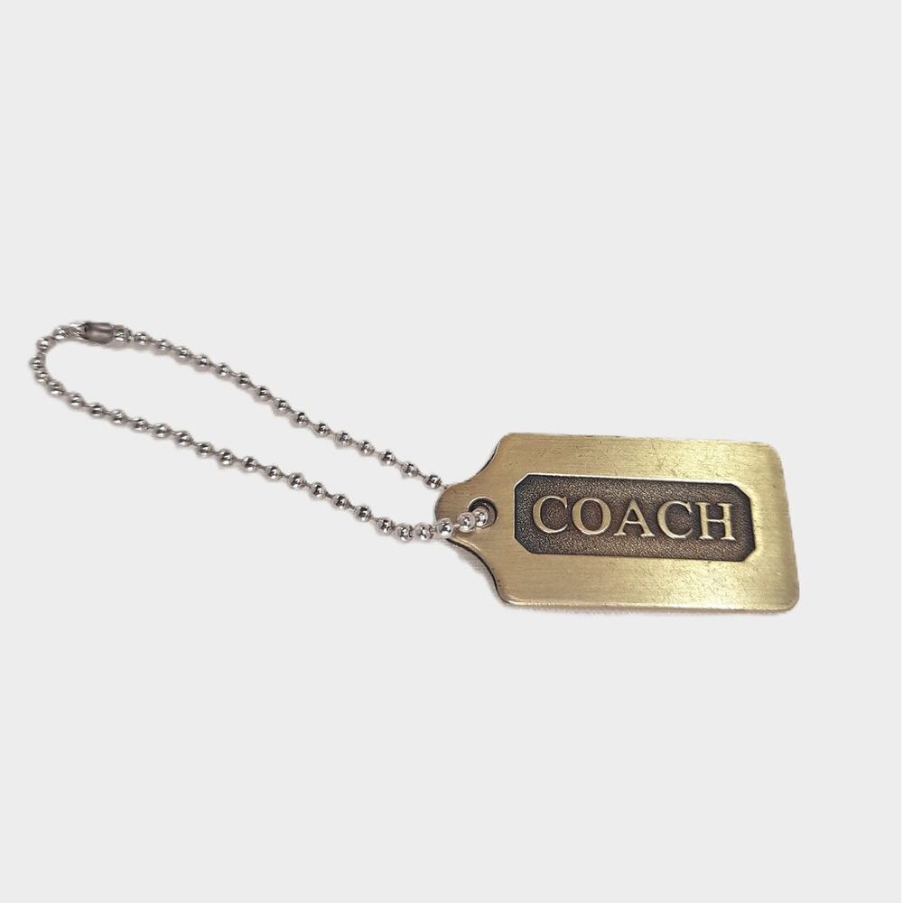 COACH Brass Bag Charm Vintage Double Sided Purse Hang Tag Keychain Metal - Picture 5 of 6
